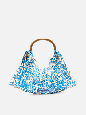 Sac foulard en soie avec poignée en bois et imprimé animalier 