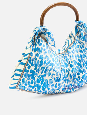 Sac foulard en soie avec poignée en bois et imprimé animalier 