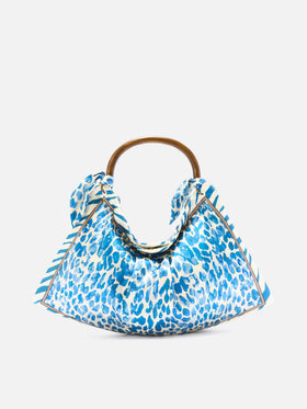 Sac foulard en soie avec poignée en bois et imprimé animalier 