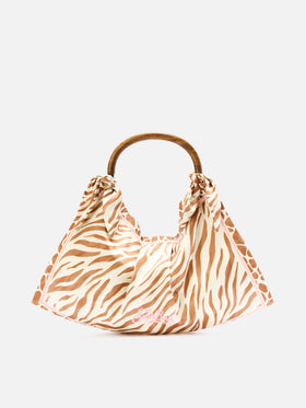Sac foulard en soie avec poignée en bois et imprimé animalier 