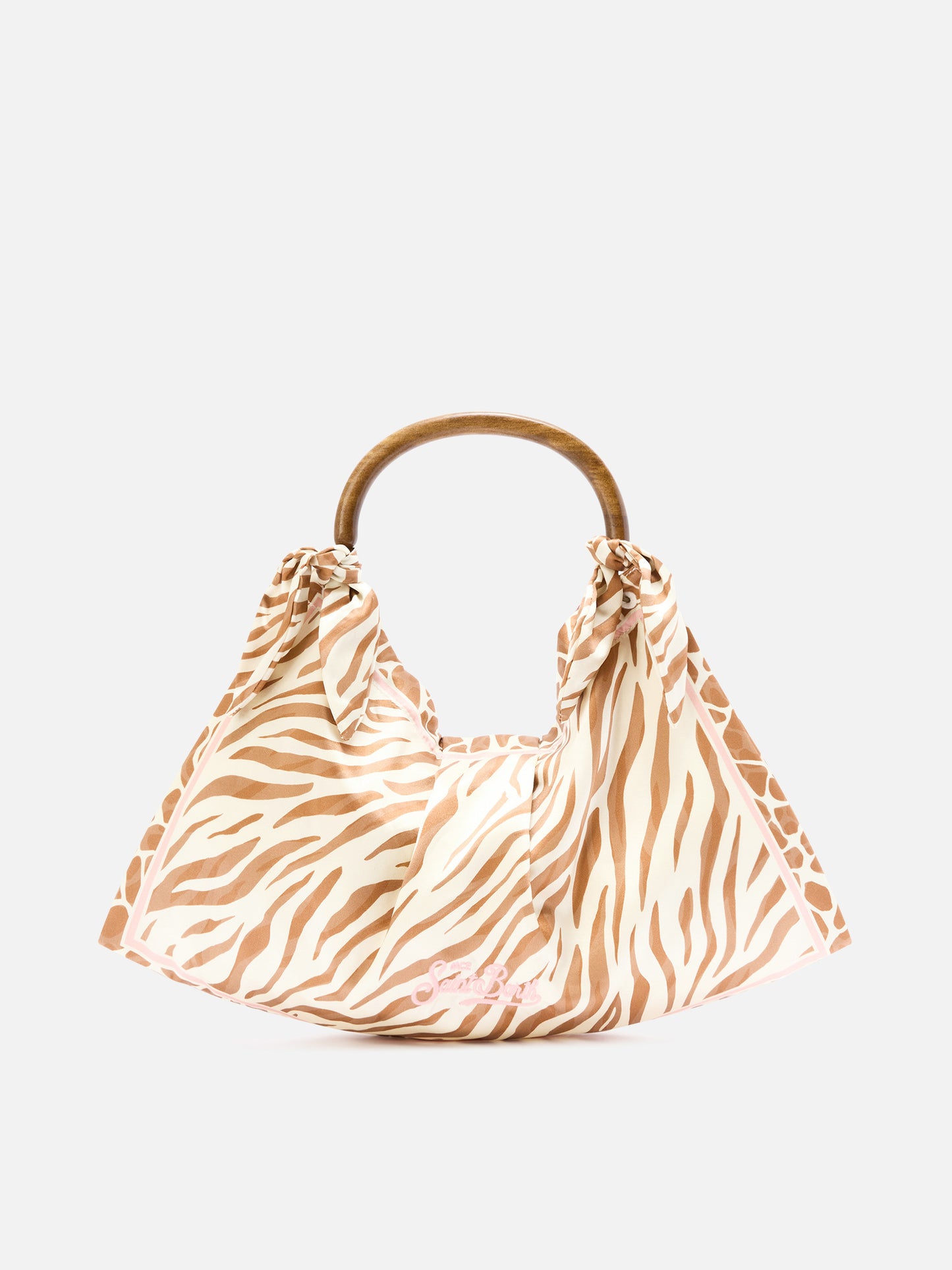 Borsa Foulard in seta con manico in legno e fantasia animalier