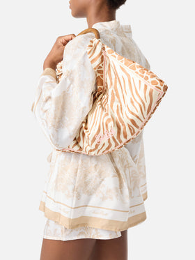 Borsa Foulard in seta con manico in legno e fantasia animalier