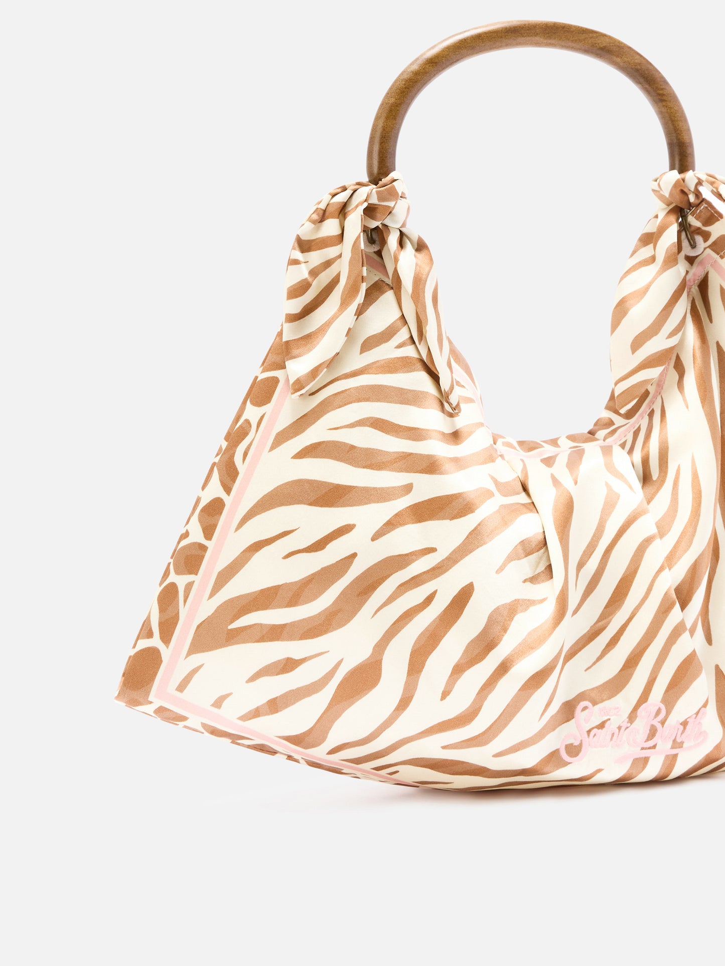 Borsa Foulard in seta con manico in legno e fantasia animalier