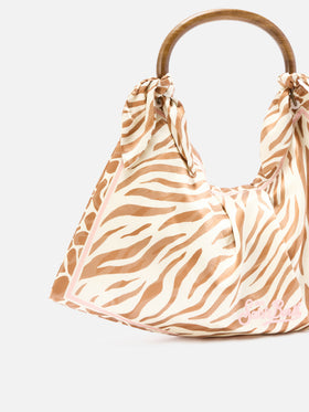 Borsa Foulard in seta con manico in legno e fantasia animalier