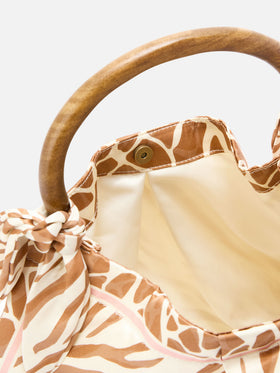 Borsa Foulard in seta con manico in legno e fantasia animalier