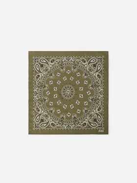 Cotton Foulard with military green bandanna print