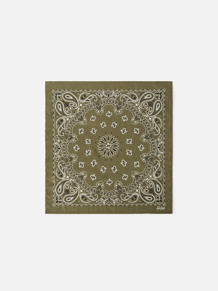 Cotton Foulard with military green bandanna print