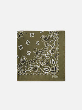 Cotton Foulard with military green bandanna print