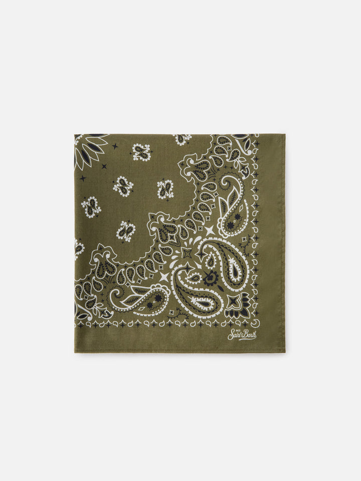 Cotton Foulard with military green bandanna print