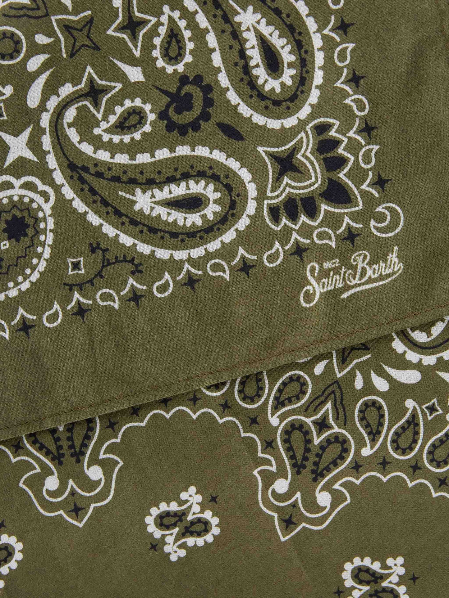 Cotton Foulard with military green bandanna print