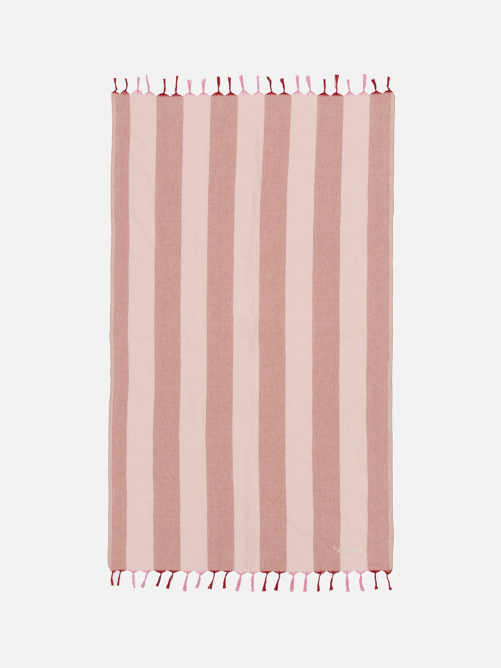 Light cotton beach towel Fouta with pink striped print