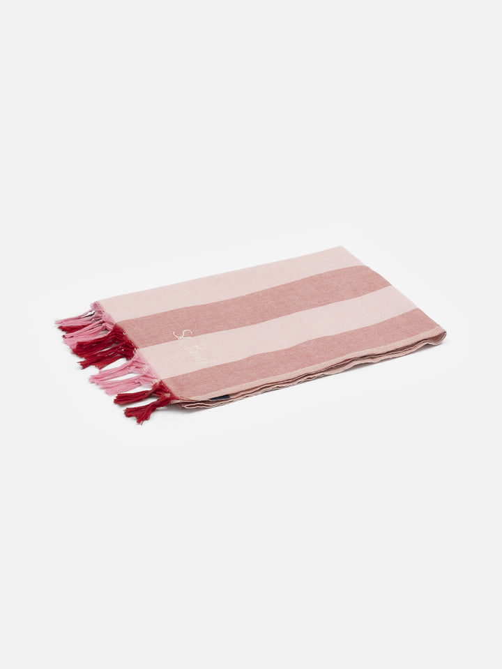 Light cotton beach towel Fouta with pink striped print