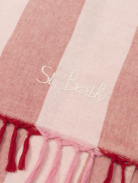 Light cotton beach towel Fouta with pink striped print
