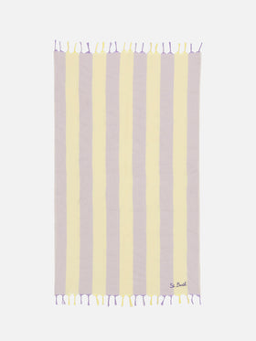 Light cotton beach towel Fouta with lilac striped print