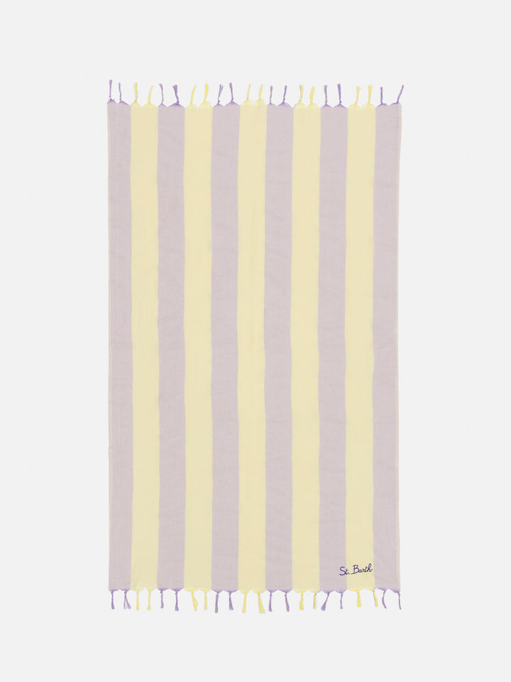 Light cotton beach towel Fouta with lilac striped print