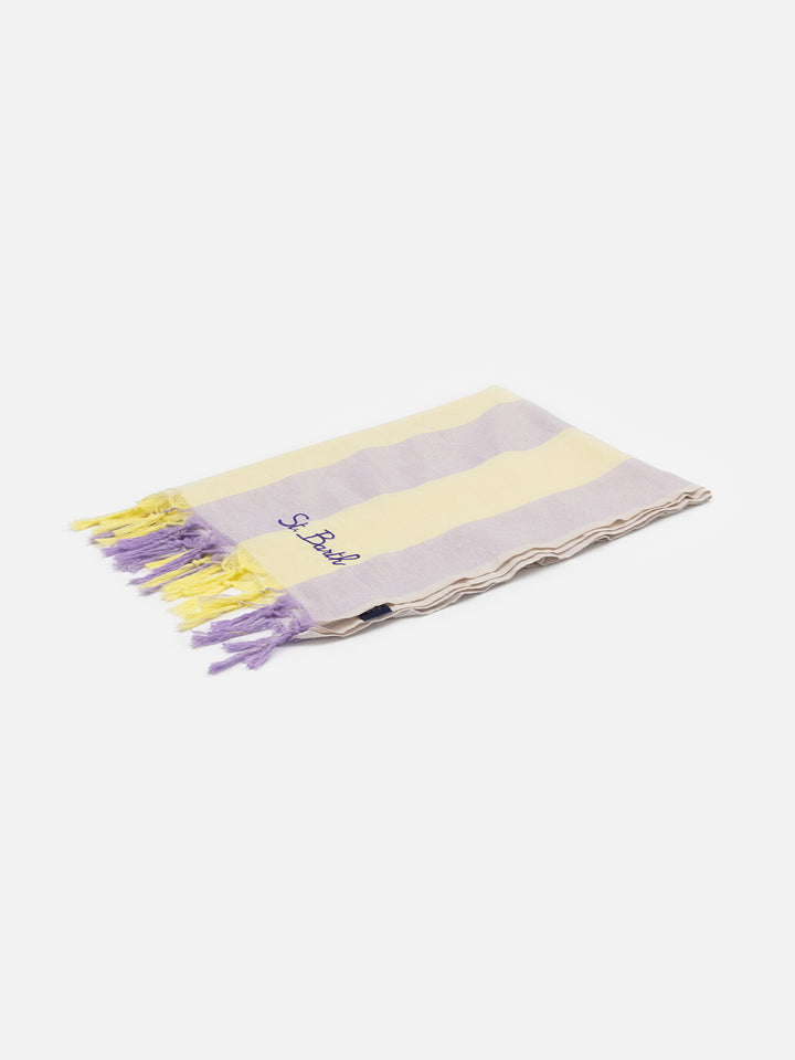 Light cotton beach towel Fouta with lilac striped print