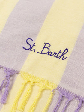 Light cotton beach towel Fouta with lilac striped print