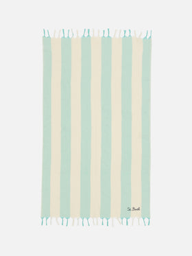 Light cotton beach towel Fouta with water green striped print