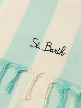Light cotton beach towel Fouta with water green striped print