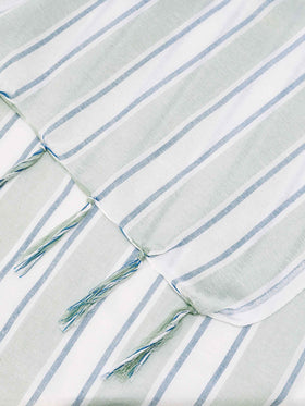 Telo mare Foutas Lighta righe verde acqua e bianco con logo ricamato