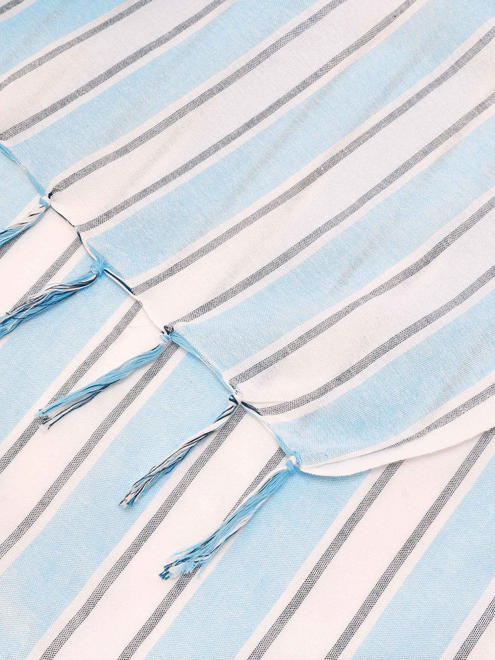 Telo mare Foutas Lighta righe azzurre e bianche con logo ricamato