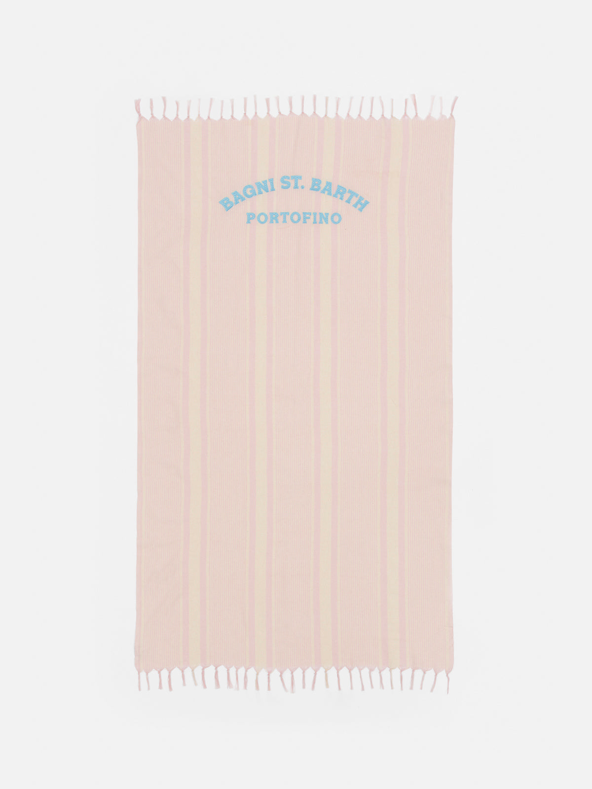 Light cotton beach towel Fouta with pink striped print and embroidery