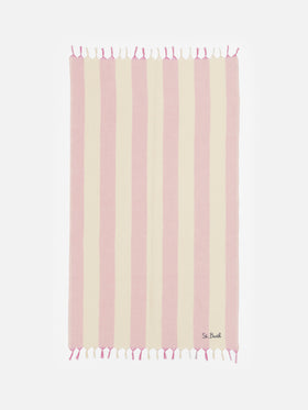 Leichtes Baumwoll-Strandtuch Fouta mit rosa Streifendruck
