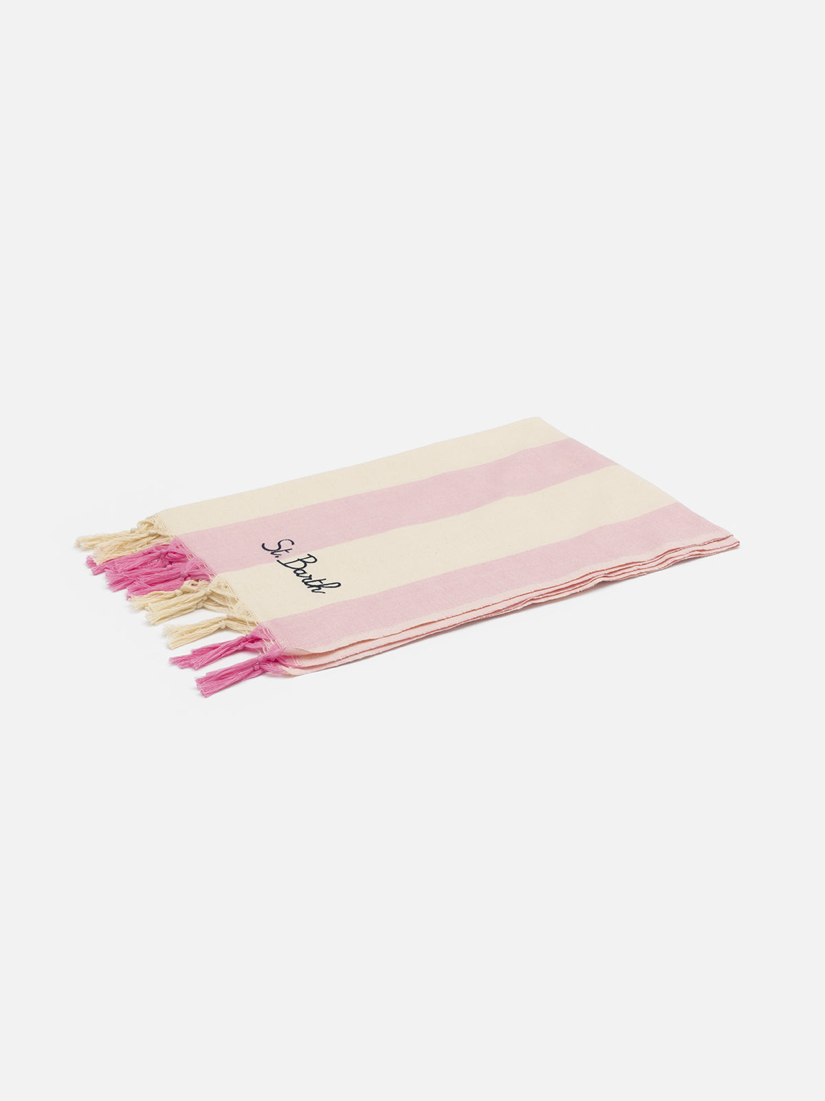 Leichtes Baumwoll-Strandtuch Fouta mit rosa Streifendruck