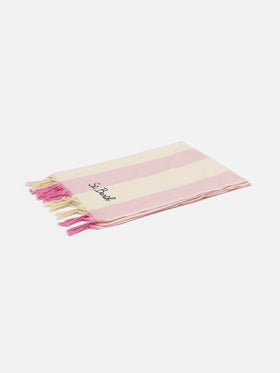 Leichtes Baumwoll-Strandtuch Fouta mit rosa Streifendruck