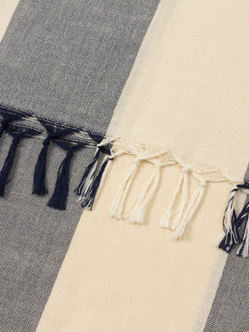 Light cotton beach towel Fouta with navy blue striped print and embroidery