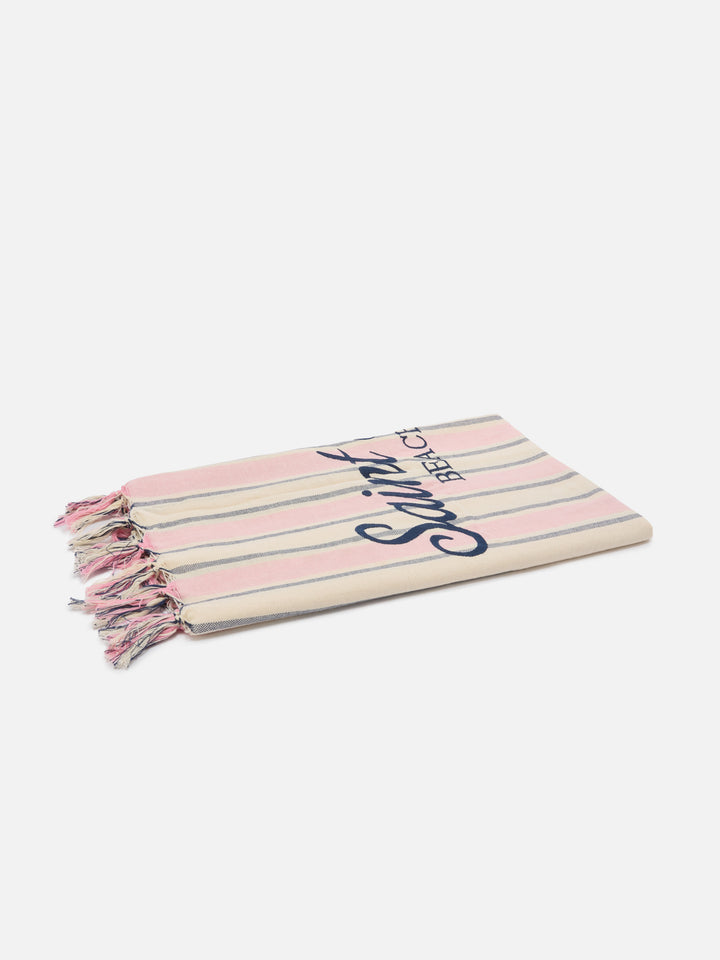 Telo mare Foutas Lighta righe rosa e bianco con logo ricamato