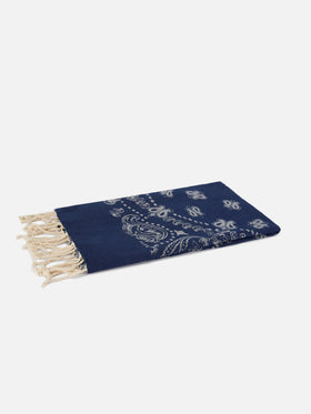 Foutas cotton Jaquard beach towel with navy blue bandana pattern