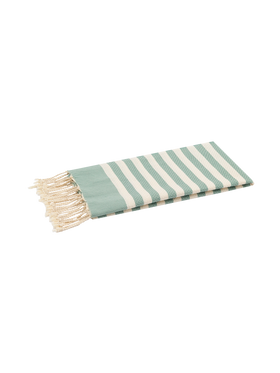 Baumwoll-Strandtuch Fouta mit Streifenmuster in Salbeigrün