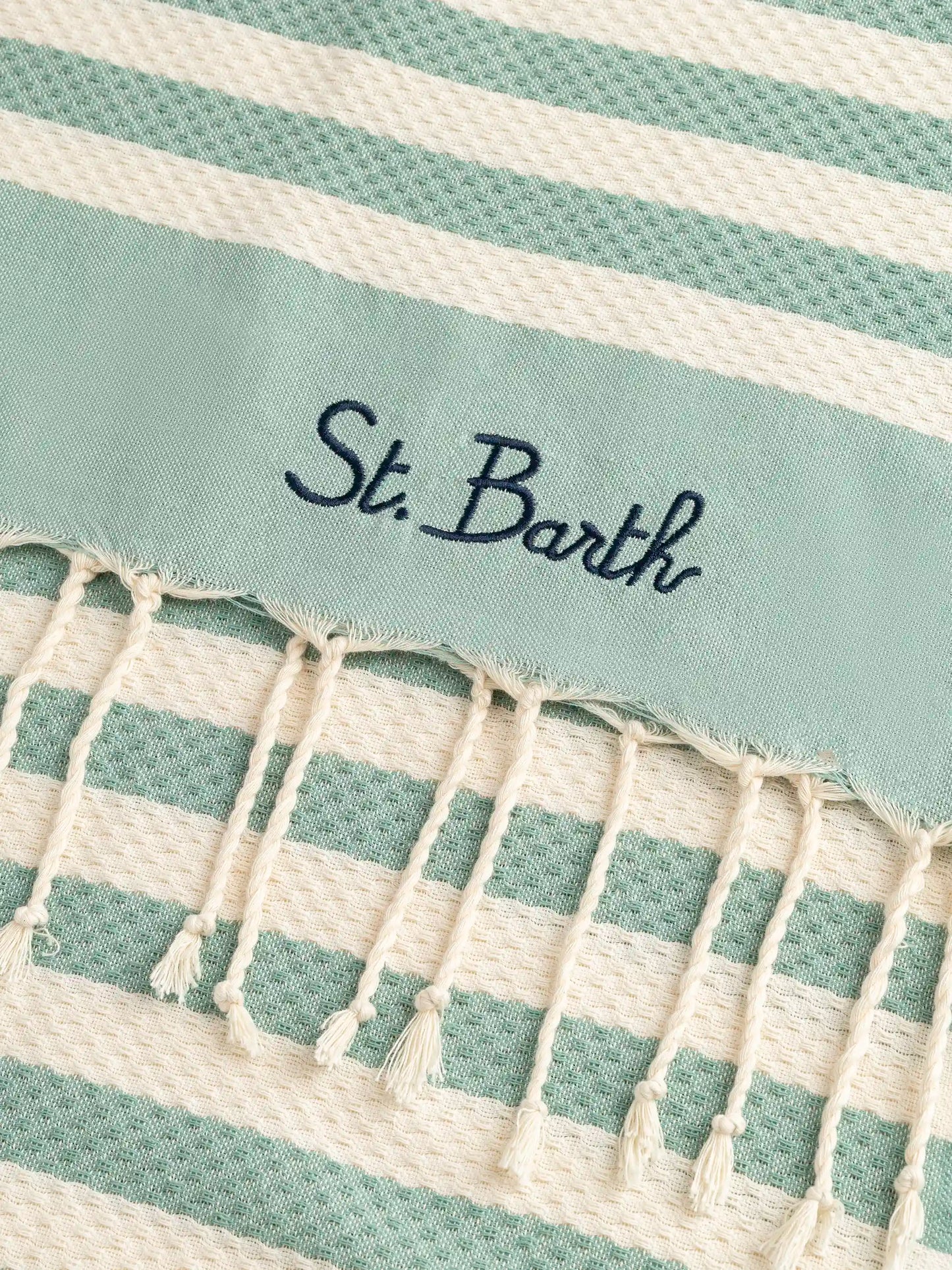 Baumwoll-Strandtuch Fouta mit Streifenmuster in Salbeigrün