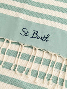 Baumwoll-Strandtuch Fouta mit Streifenmuster in Salbeigrün