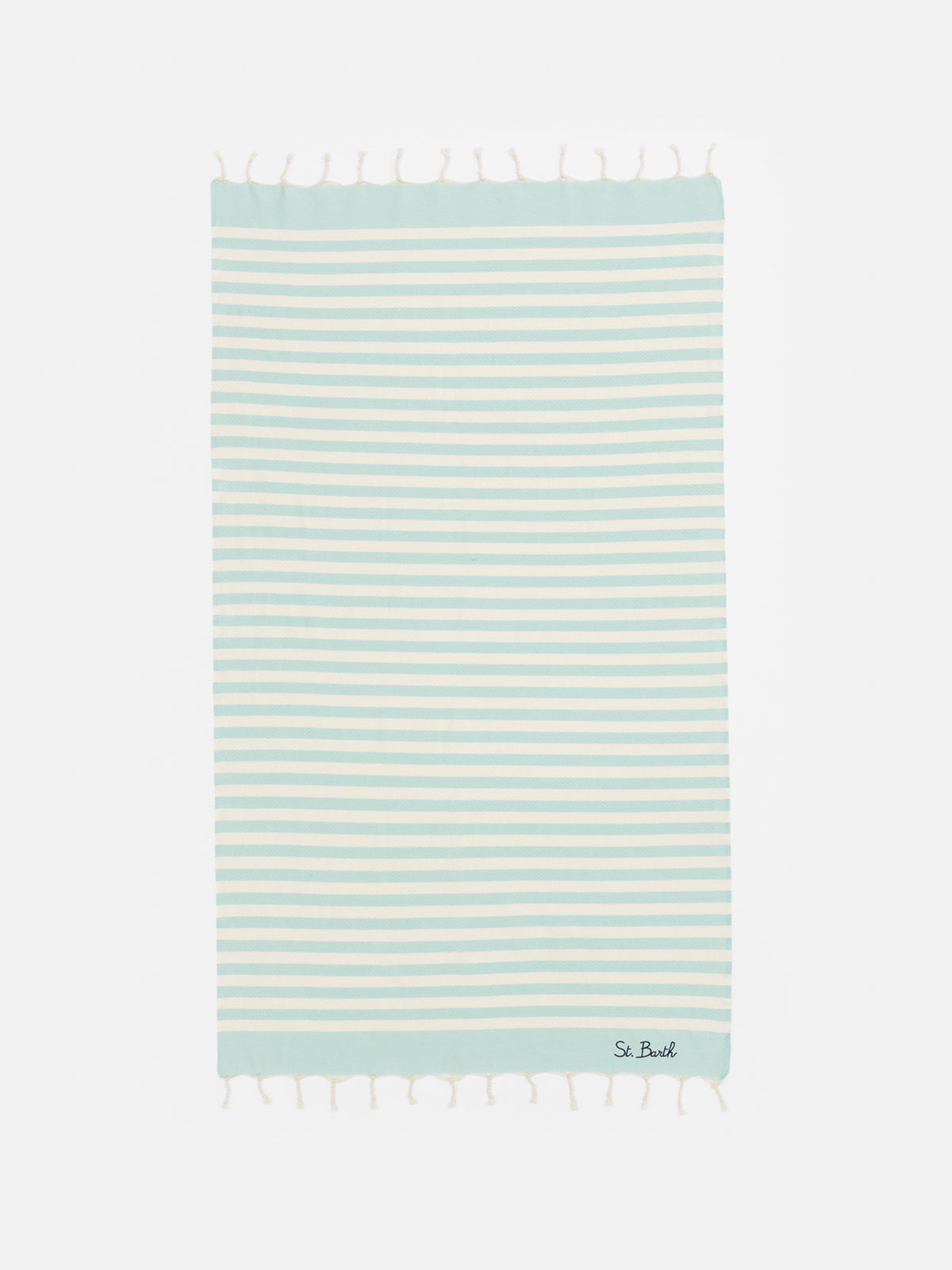 Cotton beach towel Fouta with water green striped print