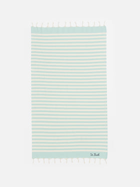 Cotton beach towel Fouta with water green striped print