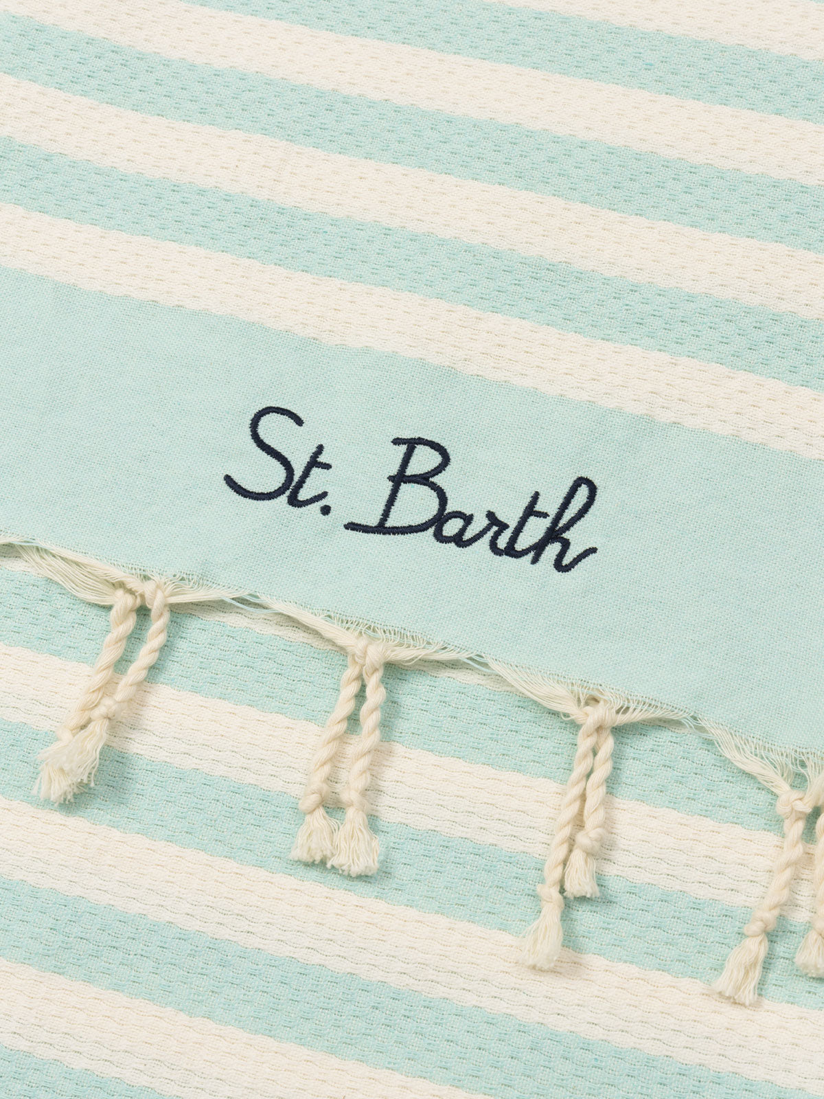 Cotton beach towel Fouta with water green striped print