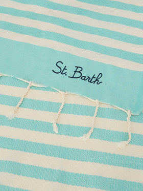 Foutas beach towel with aqua green and white stripes