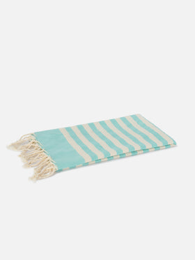 Foutas beach towel with aqua green and white stripes