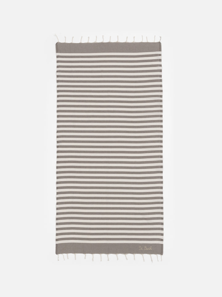 Cotton beach towel Fouta with brown striped print