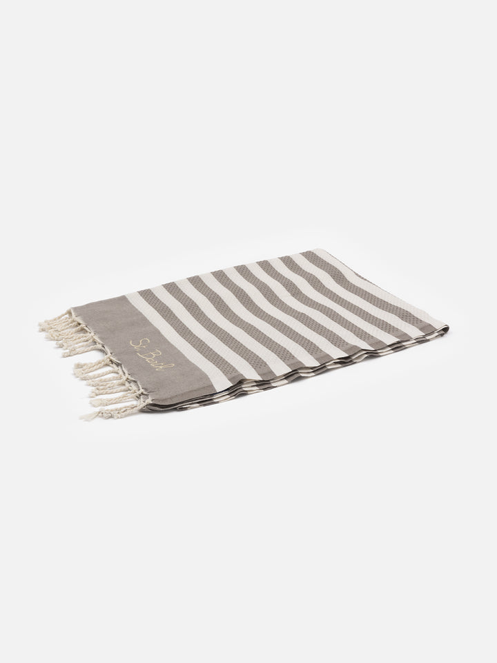 Cotton beach towel Fouta with brown striped print