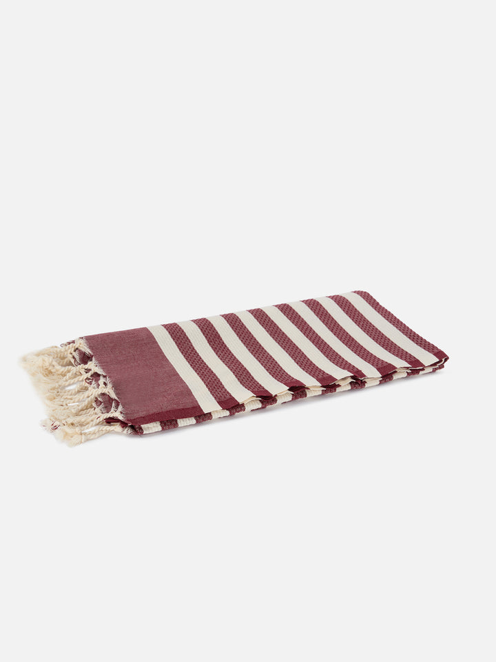Foutas beach towel with burgundy and white stripes