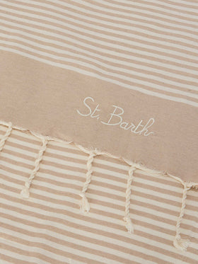 Foutas beach towel with small beige and white stripes