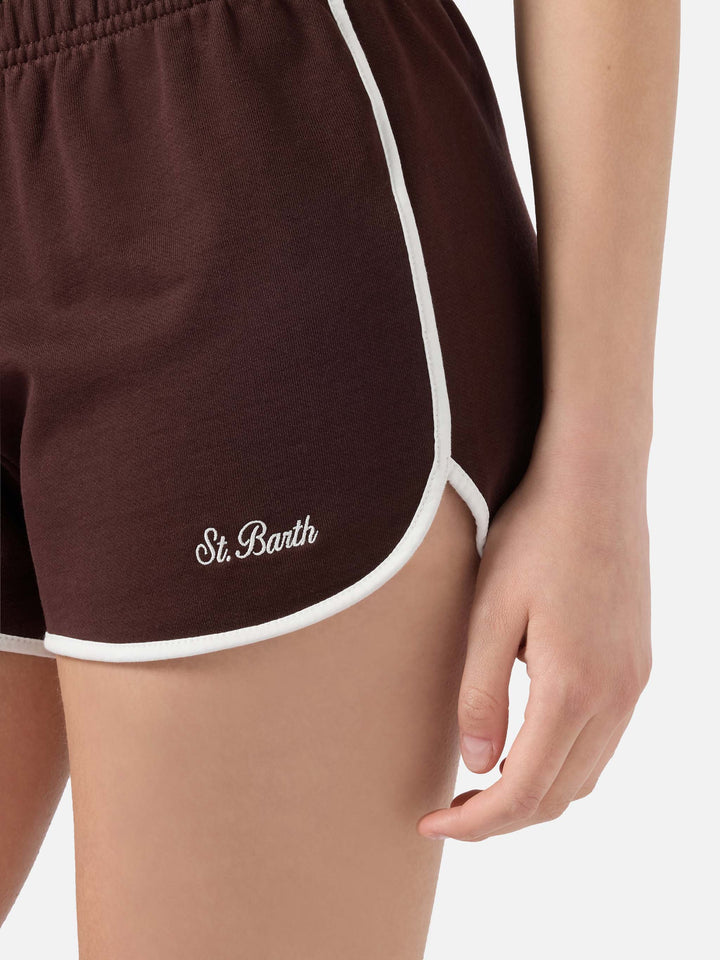 Shorts Francine Light in cotone marrone con bordi a contrasto