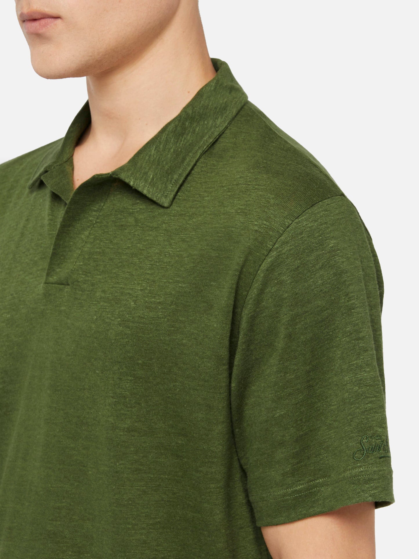 Militärgrünes Leinen-Poloshirt Fraser