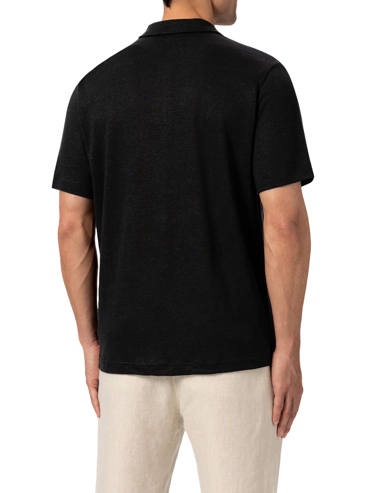Black linen buttonless polo shirt Fraser