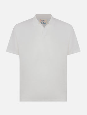 White linen buttonless polo shirt Fraser