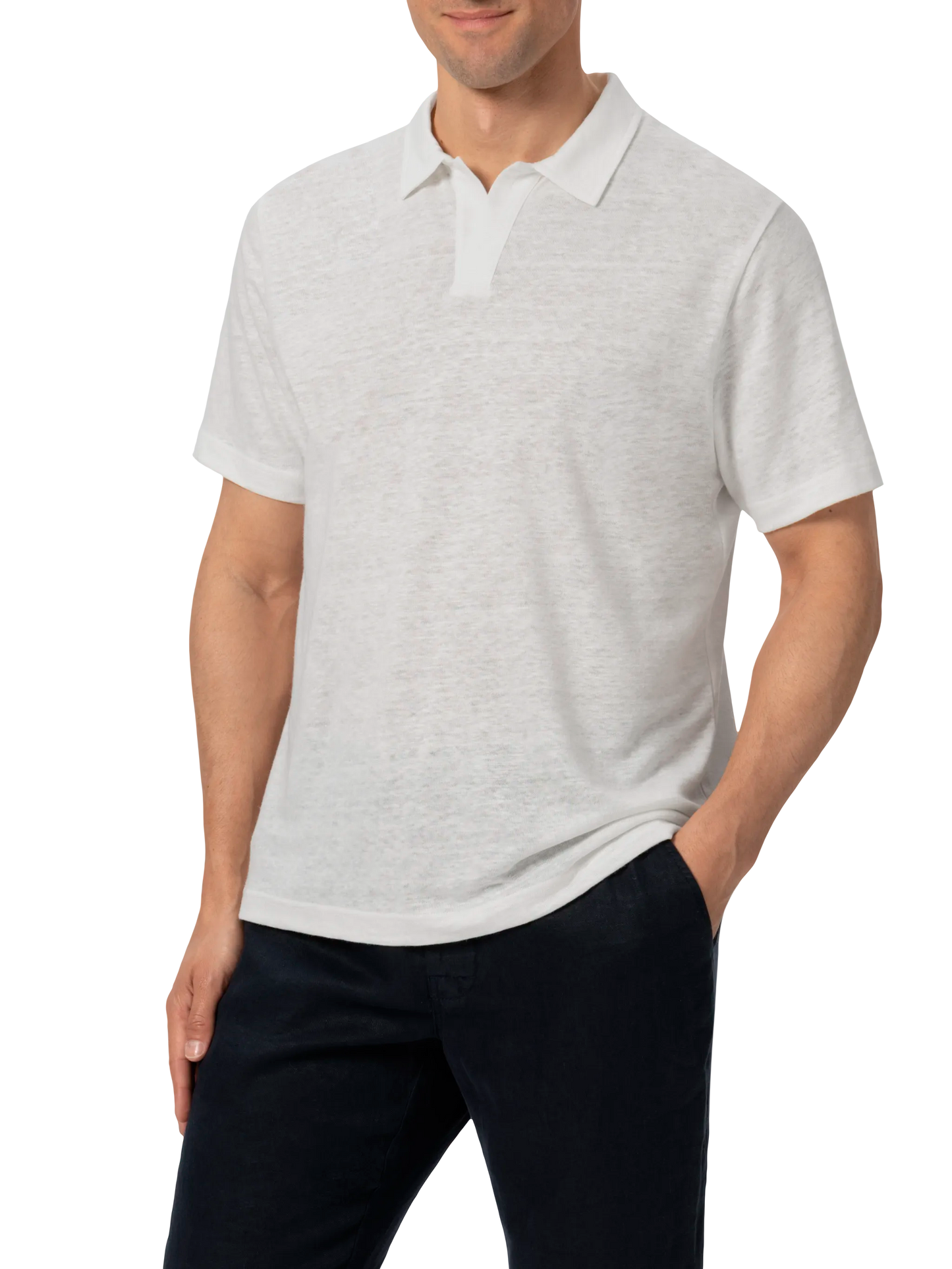 White linen buttonless polo shirt Fraser