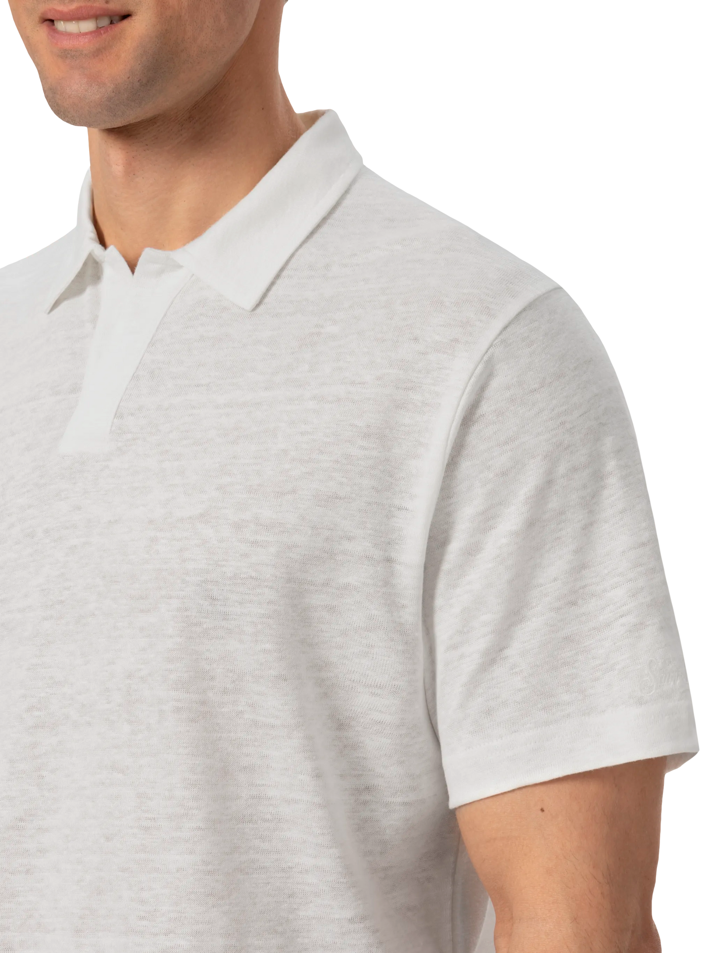White linen buttonless polo shirt Fraser